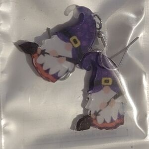 Festive witch Gnome Earrings wizard gnome shamrocks purple black